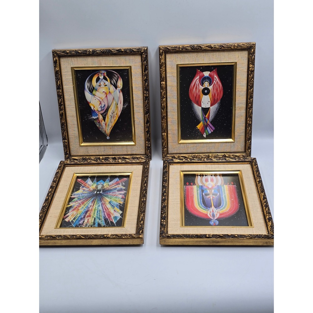 Vintage Celestial Mystical Art Prints Set of 4 8x10 Gold Ornate Wood Frames